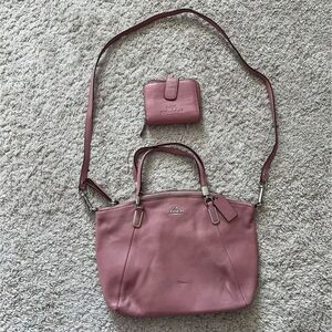 Coach Vintage Kelsey Satchel Pink Pebbled Leather Crossbody Purse w/ Wallet